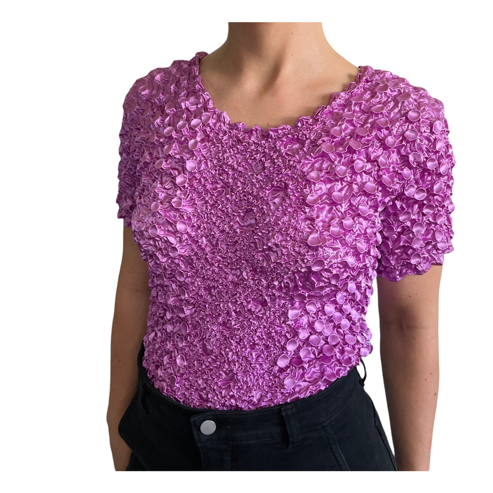 Vintage Babydoll Y2K Stretch Popcorn Confetti Tee in Magenta Sizes Small-Large